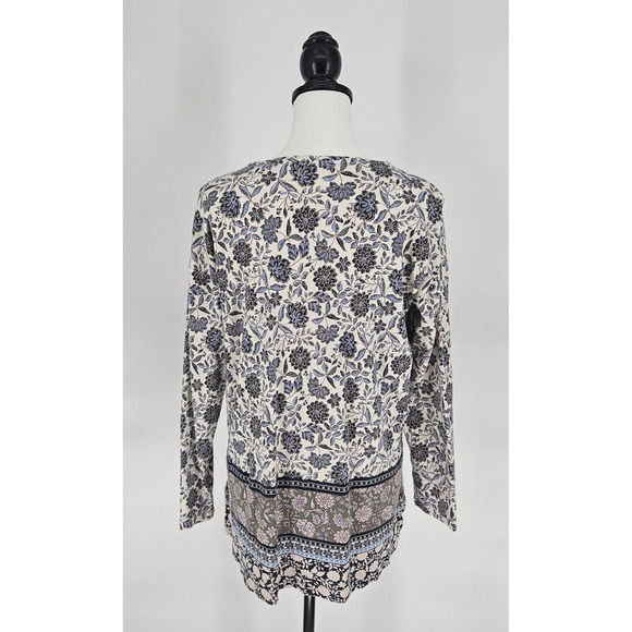 J. Jill Simply Supima Crew Neck Tunic Floral Cotton Long Sleeve Blue Small - Picture 5 of 9